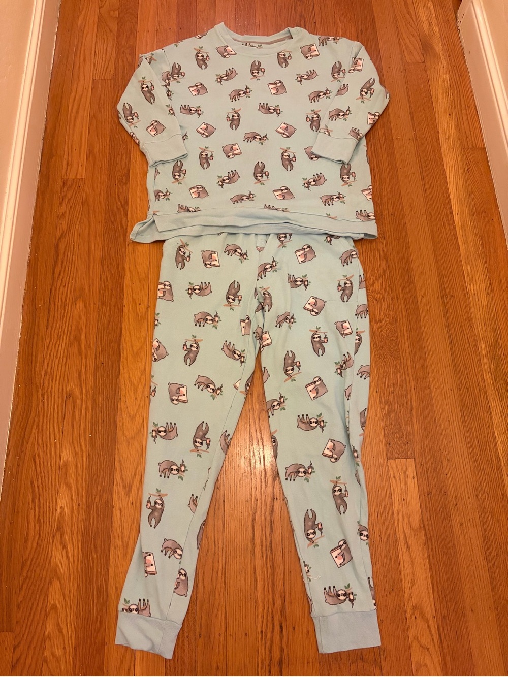 Cuddl Duds Light Blue Sloth Print Pajama Set